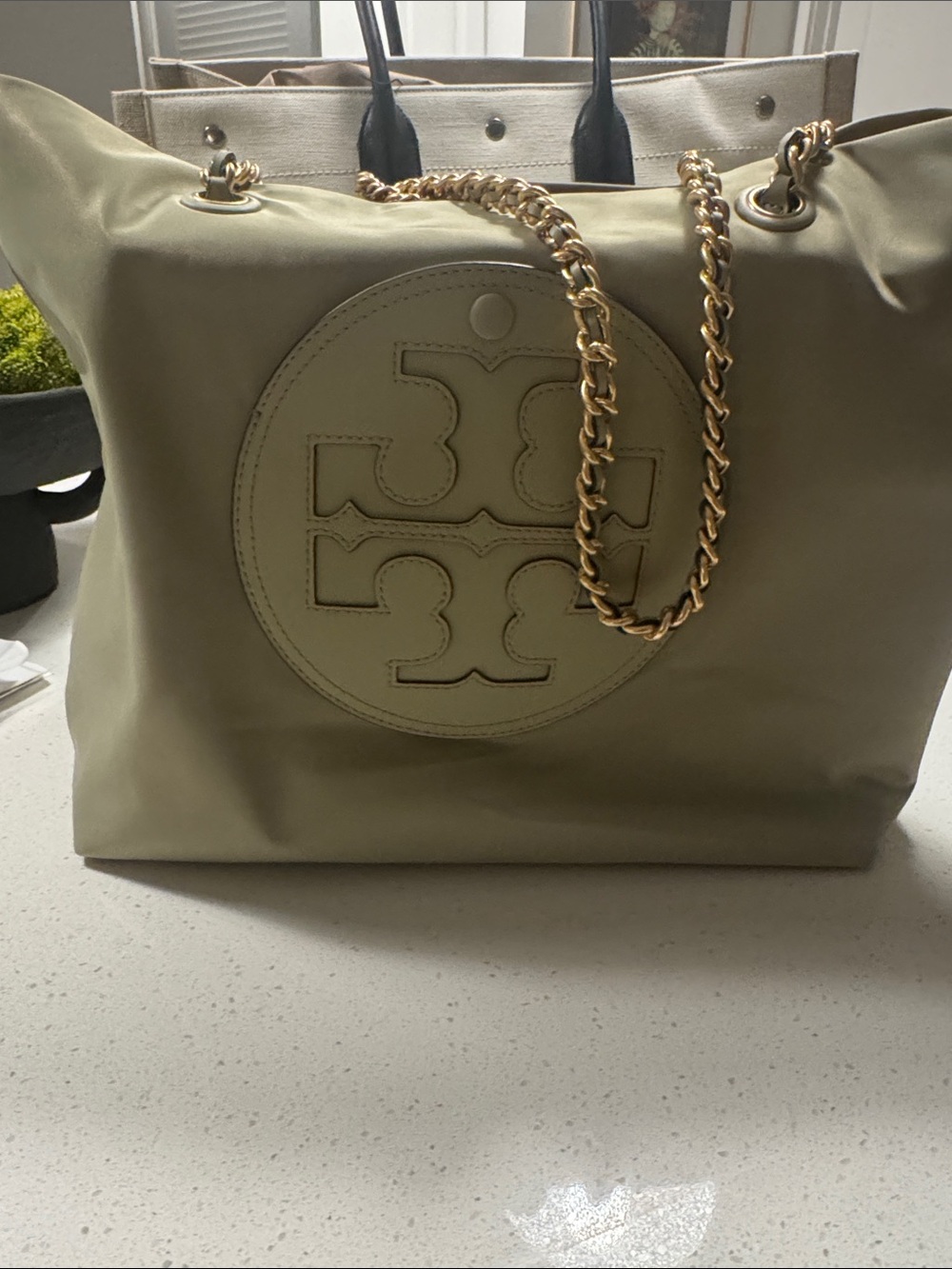 Tory Burch Olive Green Tote with Gold Chain Handles